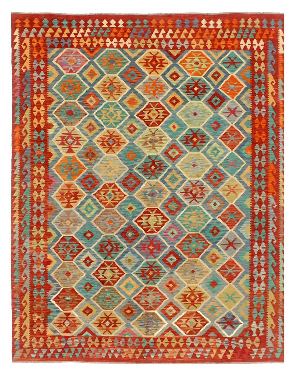 Tappeto Kilim Kaudani Afghan fatto a mano multicolore 338x254cm