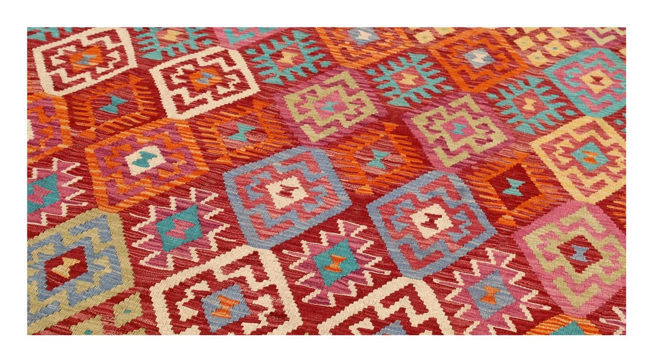 Tappeto Kilim Kaudani Afghan fatto a mano multicolore 340x251cm