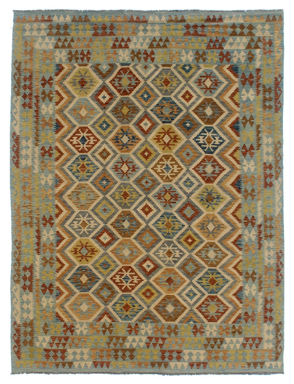 Tappeto Kilim Kaudani Afghan fatto a mano multicolore 338x257cm