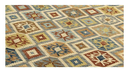 Tappeto Kilim Kaudani Afghan fatto a mano multicolore 338x257cm