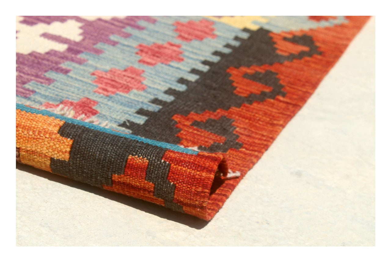 Tappeto Kilim Kaudani Afghan fatto a mano multicolore 293x257cm