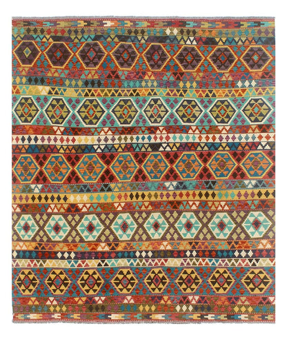 Tappeto Kilim Kaudani Afghan fatto a mano multicolore 290x254cm