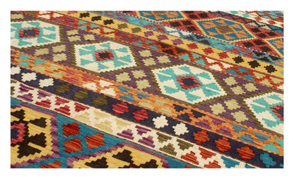 Tappeto Kilim Kaudani Afghan fatto a mano multicolore 290x254cm