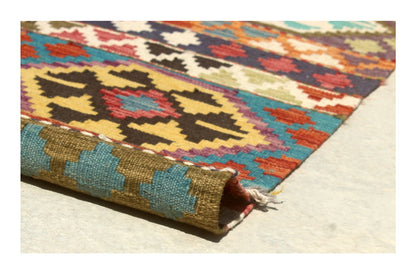 Tappeto Kilim Kaudani Afghan fatto a mano multicolore 290x254cm