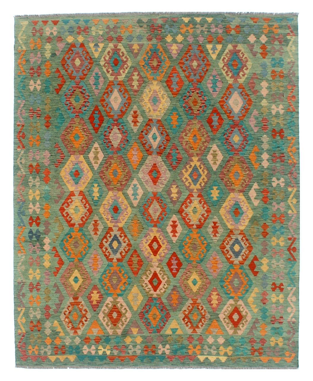 Tappeto Kilim Kaudani Afghan fatto a mano multicolore 298x252cm