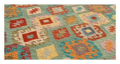Tappeto Kilim Kaudani Afghan fatto a mano multicolore 298x252cm