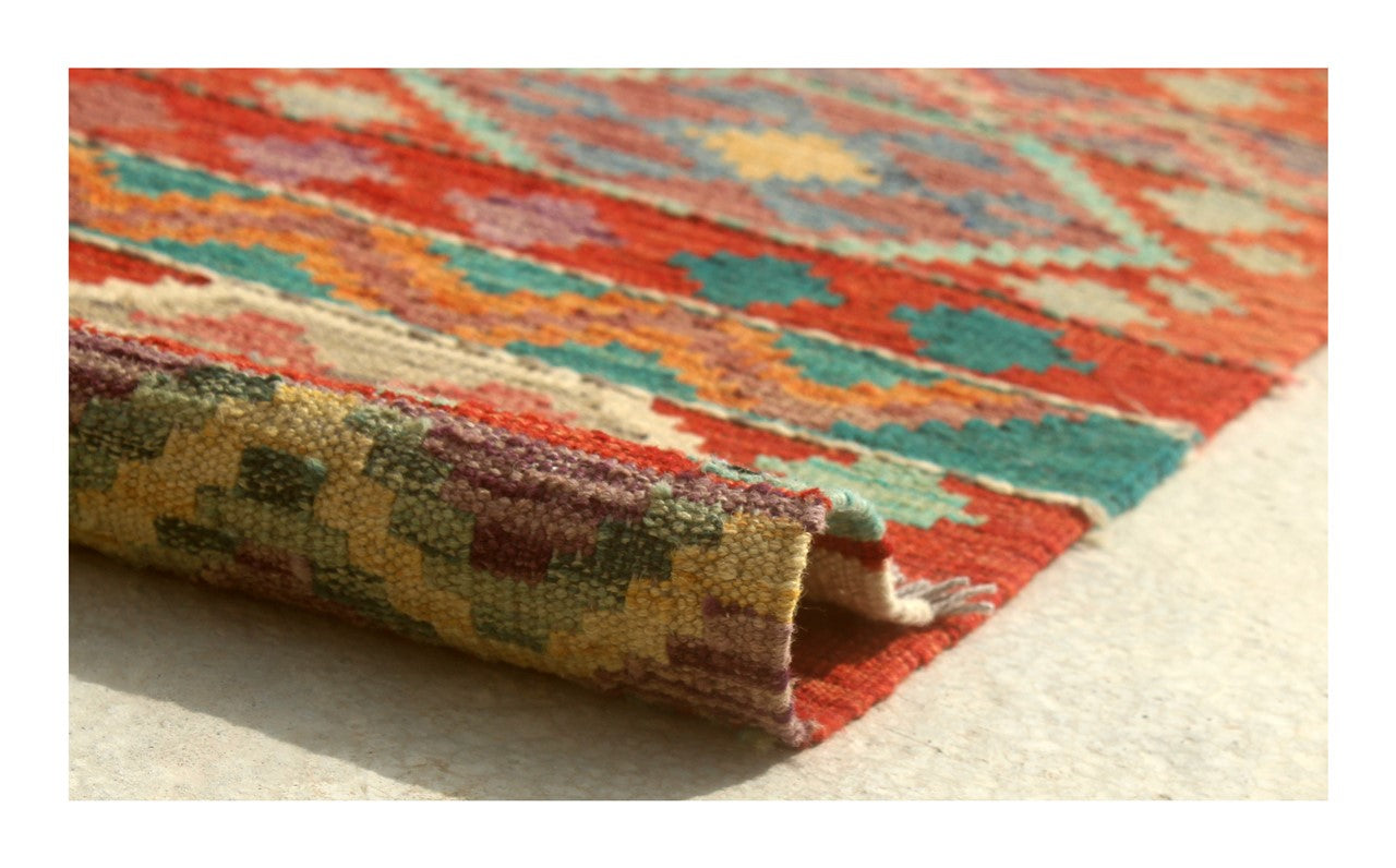 Tappeto Kilim Kaudani Afghan fatto a mano multicolore 346x254cm