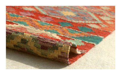 Tappeto Kilim Kaudani Afghan fatto a mano multicolore 346x254cm