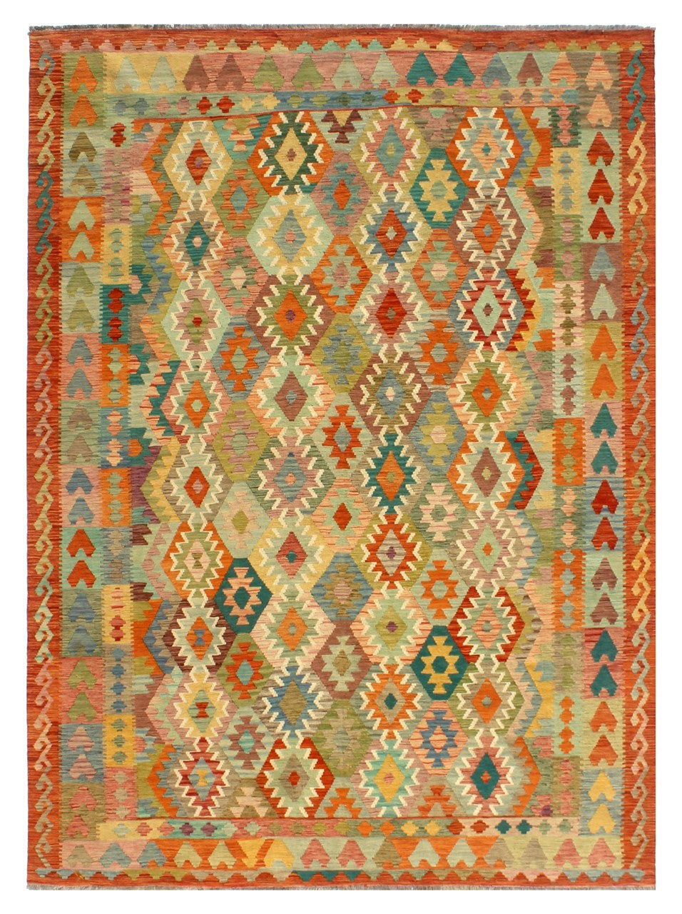 Tappeto Kilim Kaudani Afghan fatto a mano multicolore 344x247cm