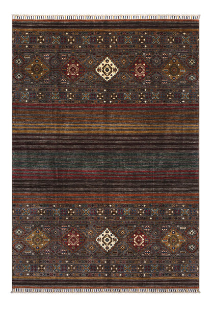 Tappeto Afghan marrone in lana, fatto a mano 242x174cm