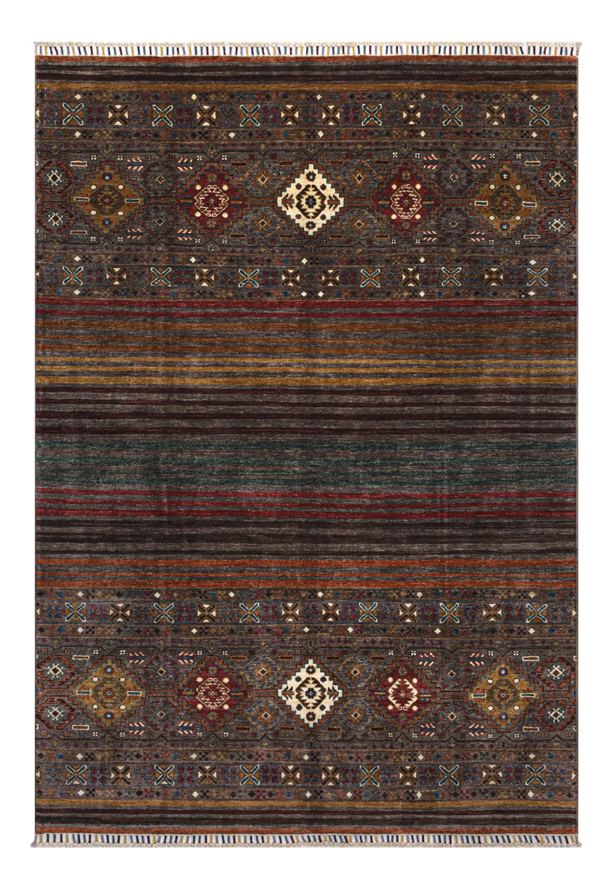 Tappeto Afghan marrone in lana, fatto a mano 242x174cm