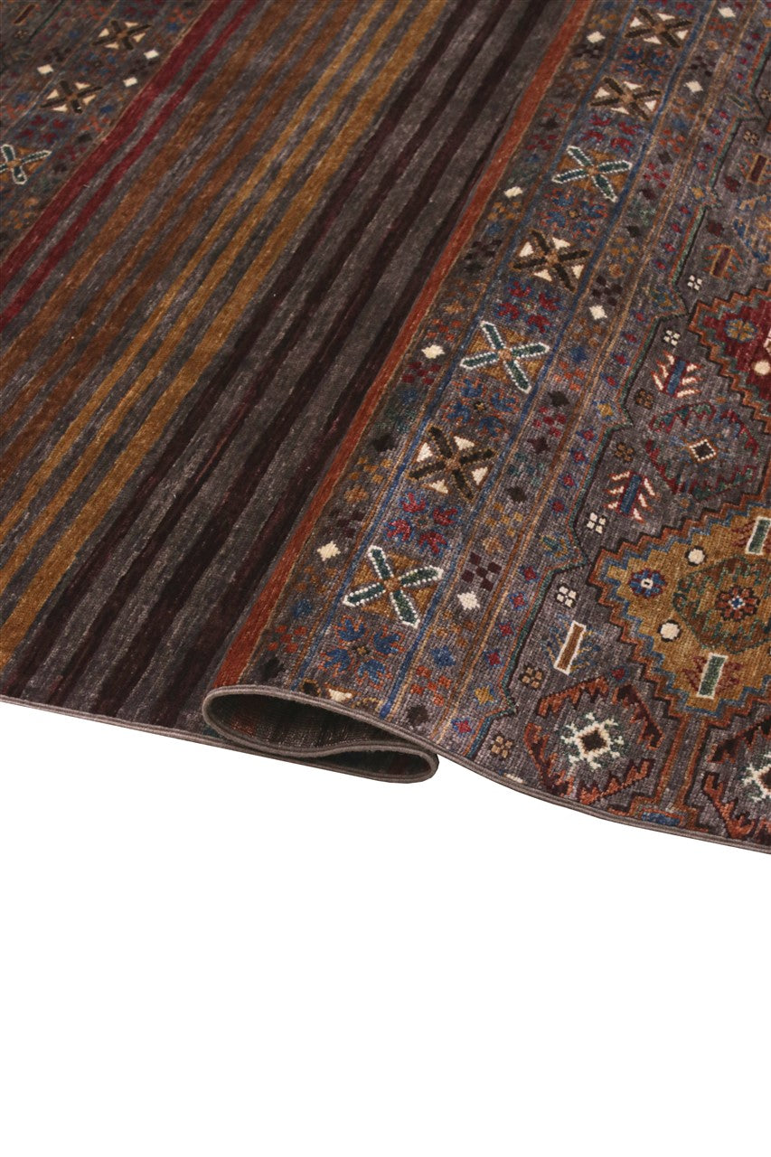 Tappeto Afghan marrone in lana, fatto a mano 242x174cm