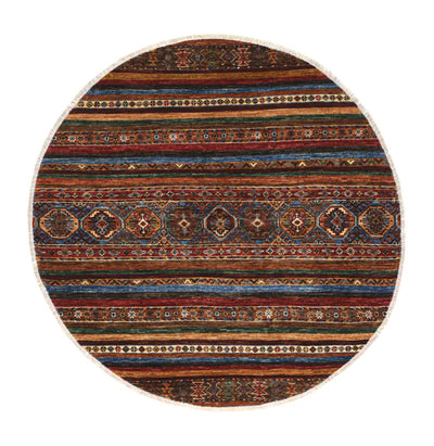 Tappeto round Afghan multicolore in lana, fatto a mano 147x144cm - CarpetLiving