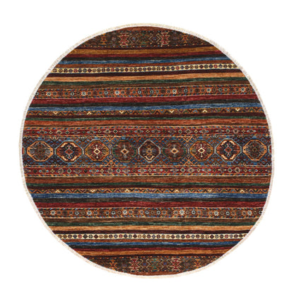 Afghan wool round carpet multi, handmade 147x144cm