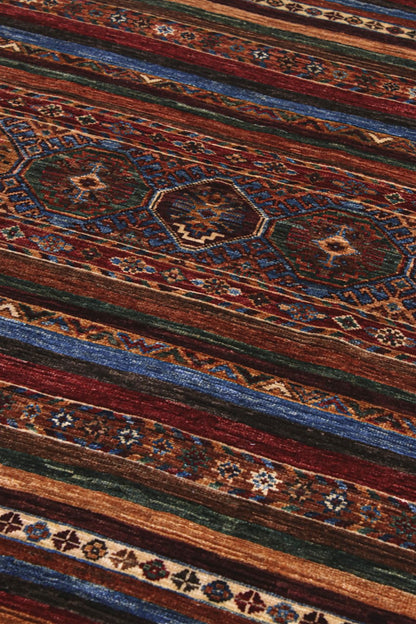 Afghan wool round carpet multi, handmade 147x144cm