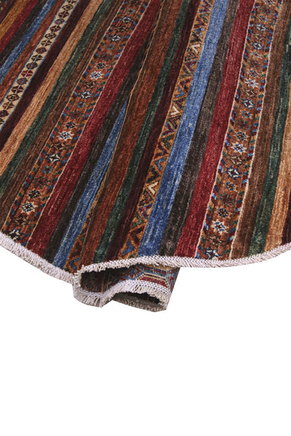 Afghan wool round carpet multi, handmade 147x144cm