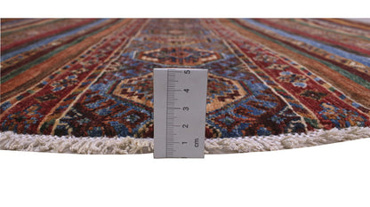 Afghan wool round carpet multi, handmade 147x144cm