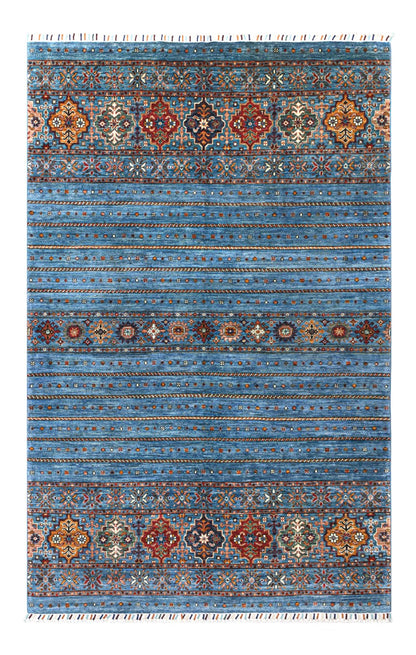 Afghan wool carpet blue, handmade 248x165cm