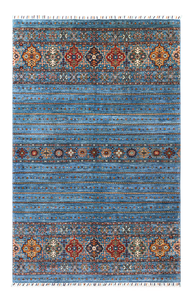 Afghan wool carpet blue, handmade 248x165cm