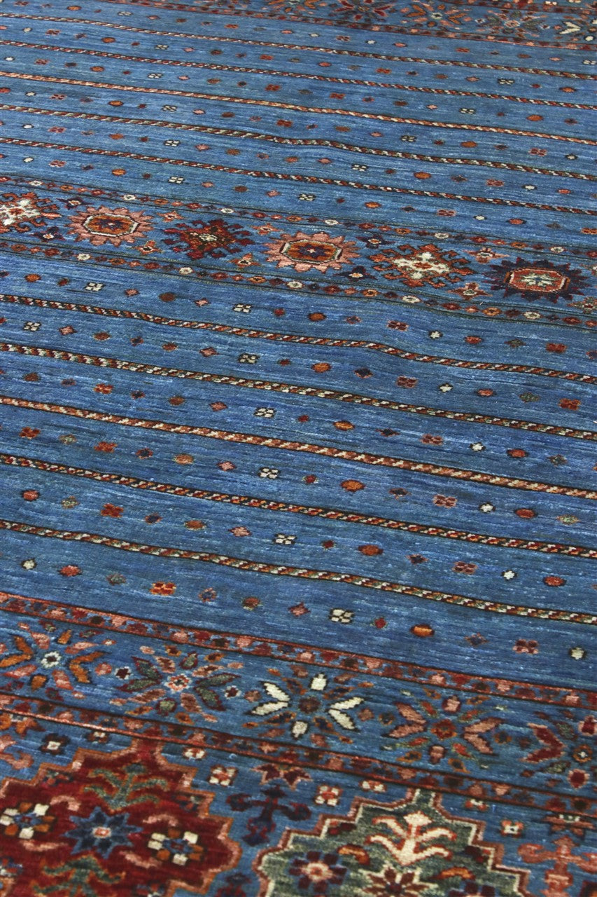 Afghan wool carpet blue, handmade 248x165cm
