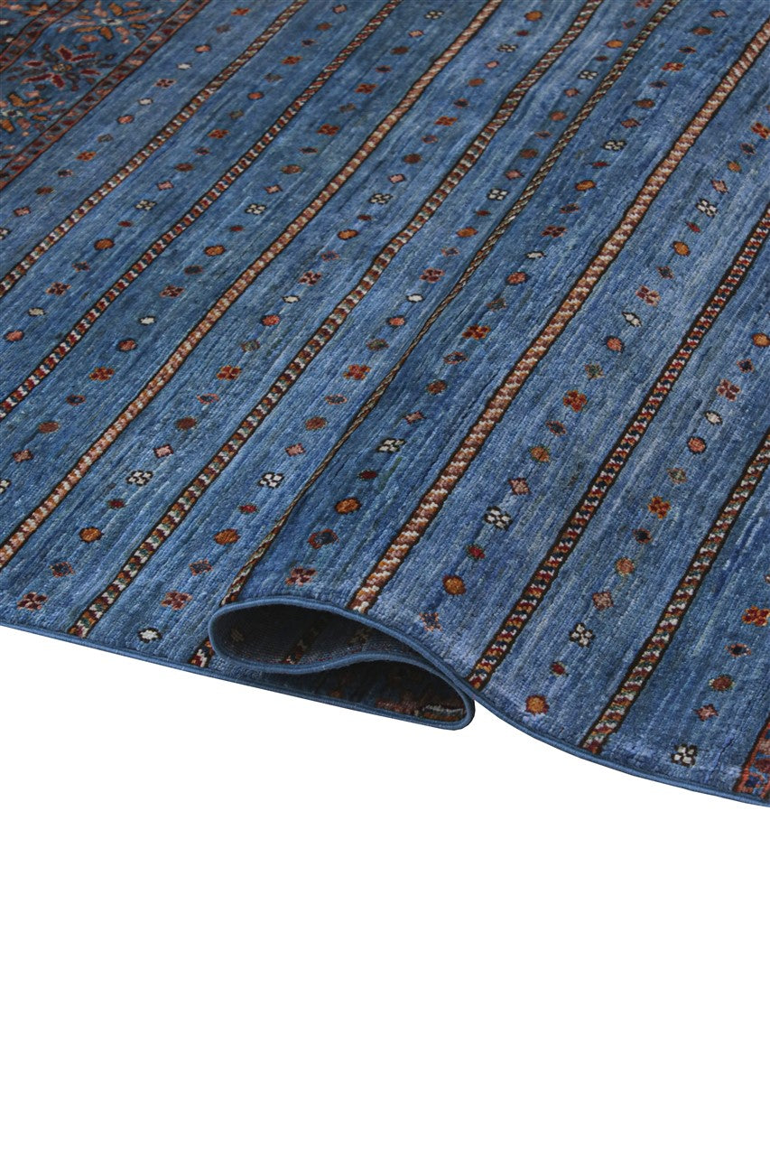 Afghan wool carpet blue, handmade 248x165cm
