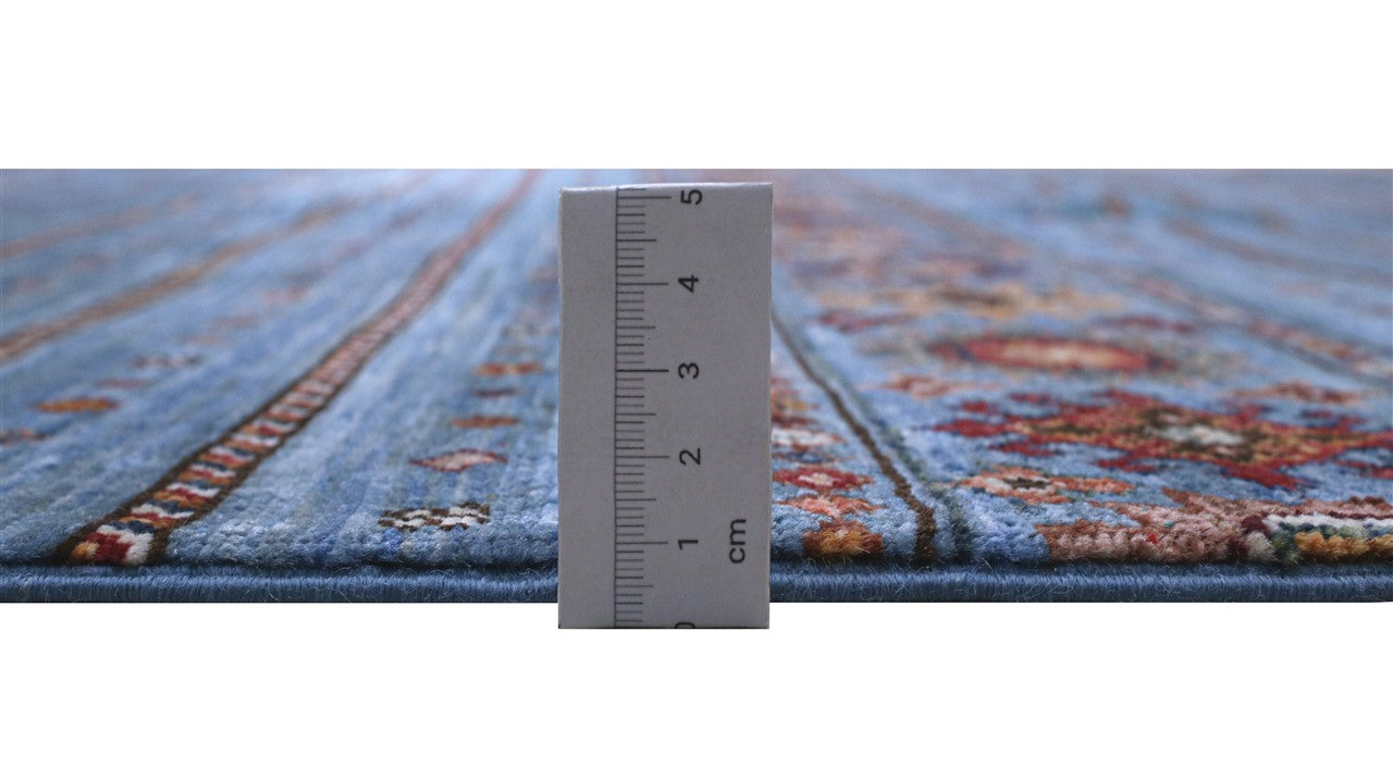 Afghan wool carpet blue, handmade 248x165cm
