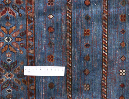 Afghan wool carpet blue, handmade 248x165cm