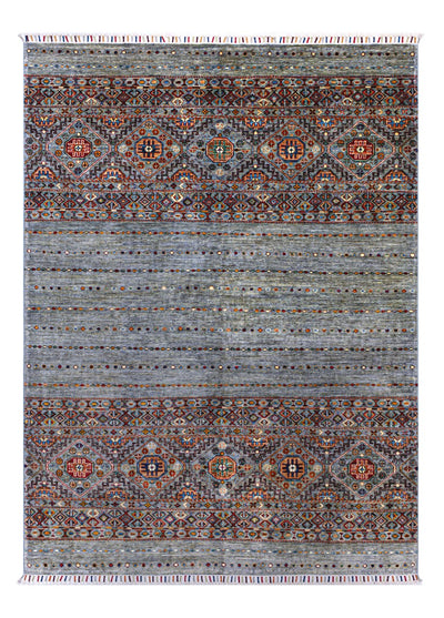 Tappeto Afghan grigio in lana, fatto a mano 240x177cm - CarpetLiving