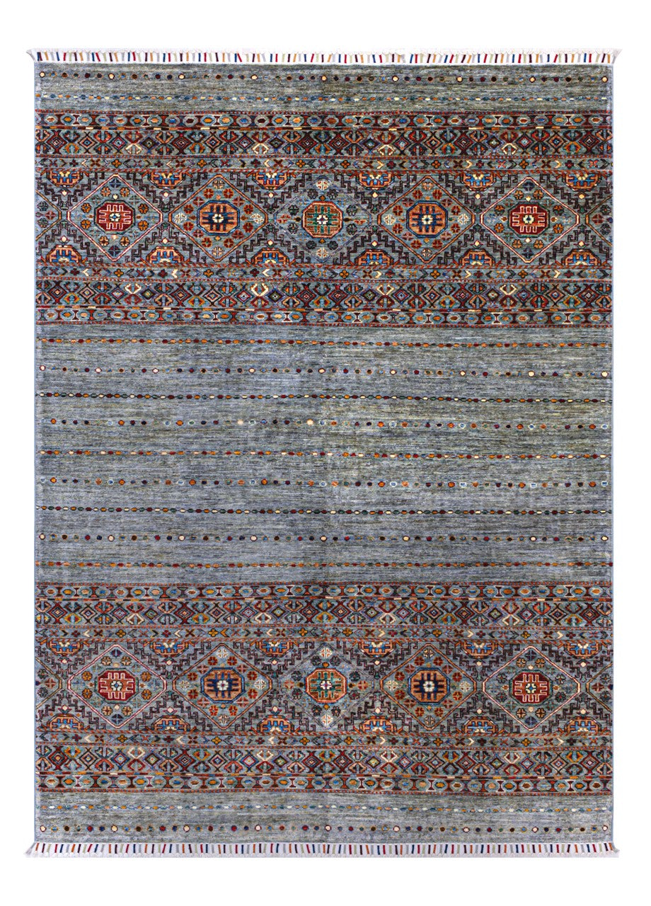 Tappeto Afghan grigio in lana, fatto a mano 240x177cm