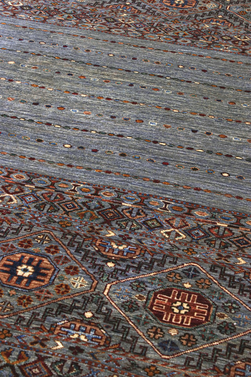 Tappeto Afghan grigio in lana, fatto a mano 240x177cm