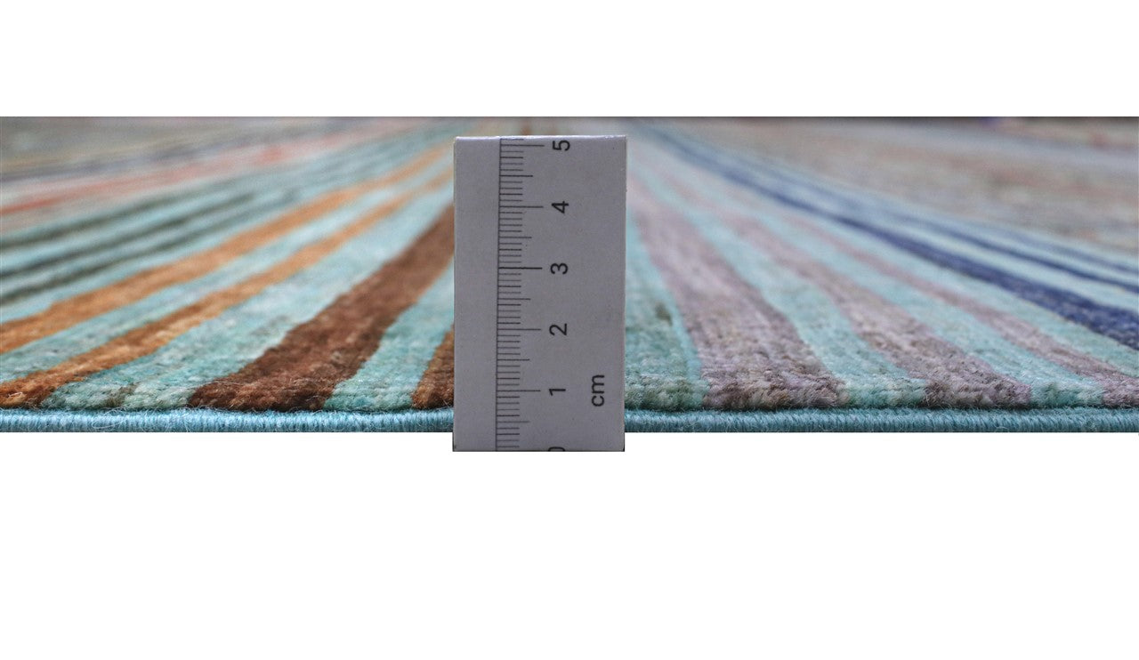 Afghan wool carpet green, handmade 360x265cm