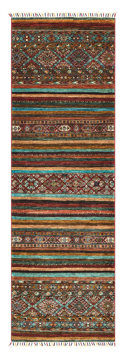 Tappeto passatoia Afghan multicolore in lana, fatto a mano 262x81cm