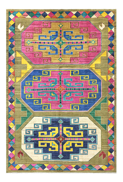 Tappeto Kazak Classico, Verde, fatto a mano, 290x201cm - CarpetLiving