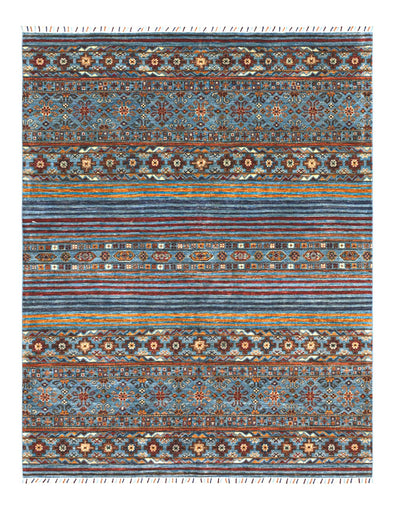 Tappeto Afghan blu in lana, fatto a mano 227x174cm - CarpetLiving
