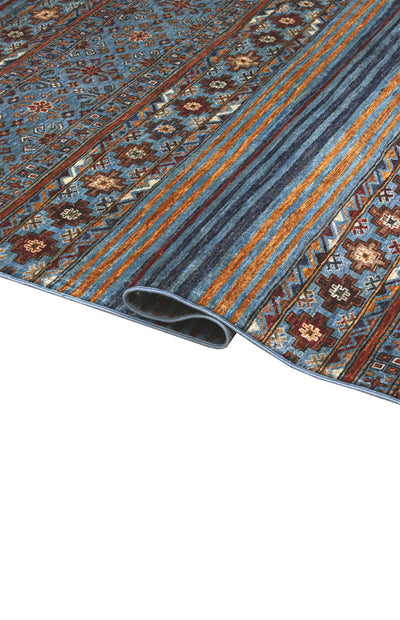 Tappeto Afghan blu in lana, fatto a mano 227x174cm - CarpetLiving