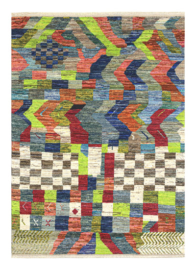 Taimany - Tappeto Tribale in Lana Multicolore - Fatto a Mano 203x147cm