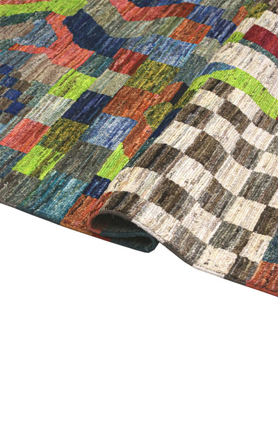 Taimany - Tappeto Tribale in Lana Multicolore - Fatto a Mano 203x147cm