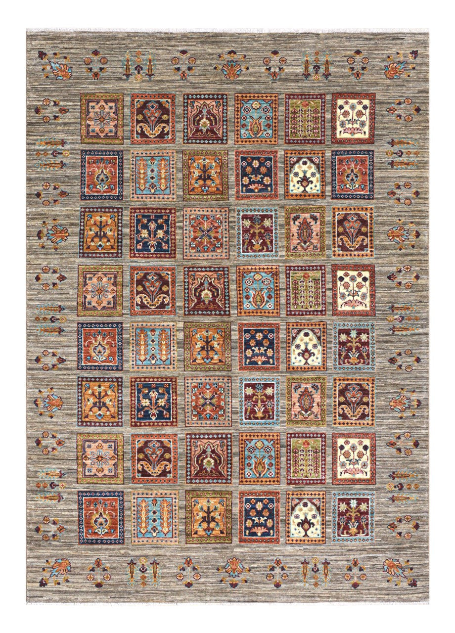 Tappeto Afghan grigio in lana, fatto a mano 252x172cm