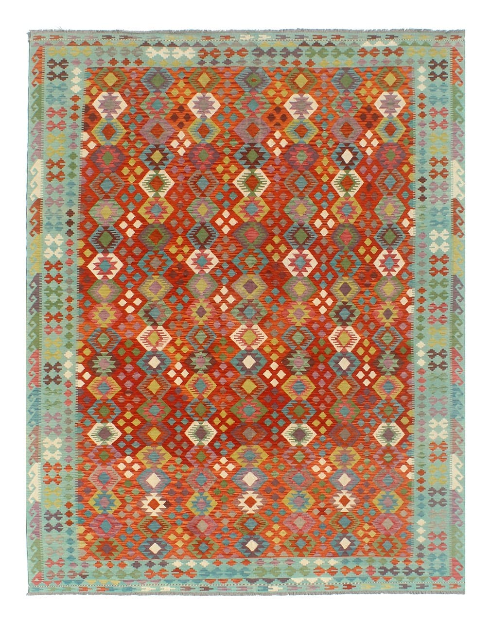 Tappeto Kilim Kaudani Afghan fatto a mano multicolore 354x259cm