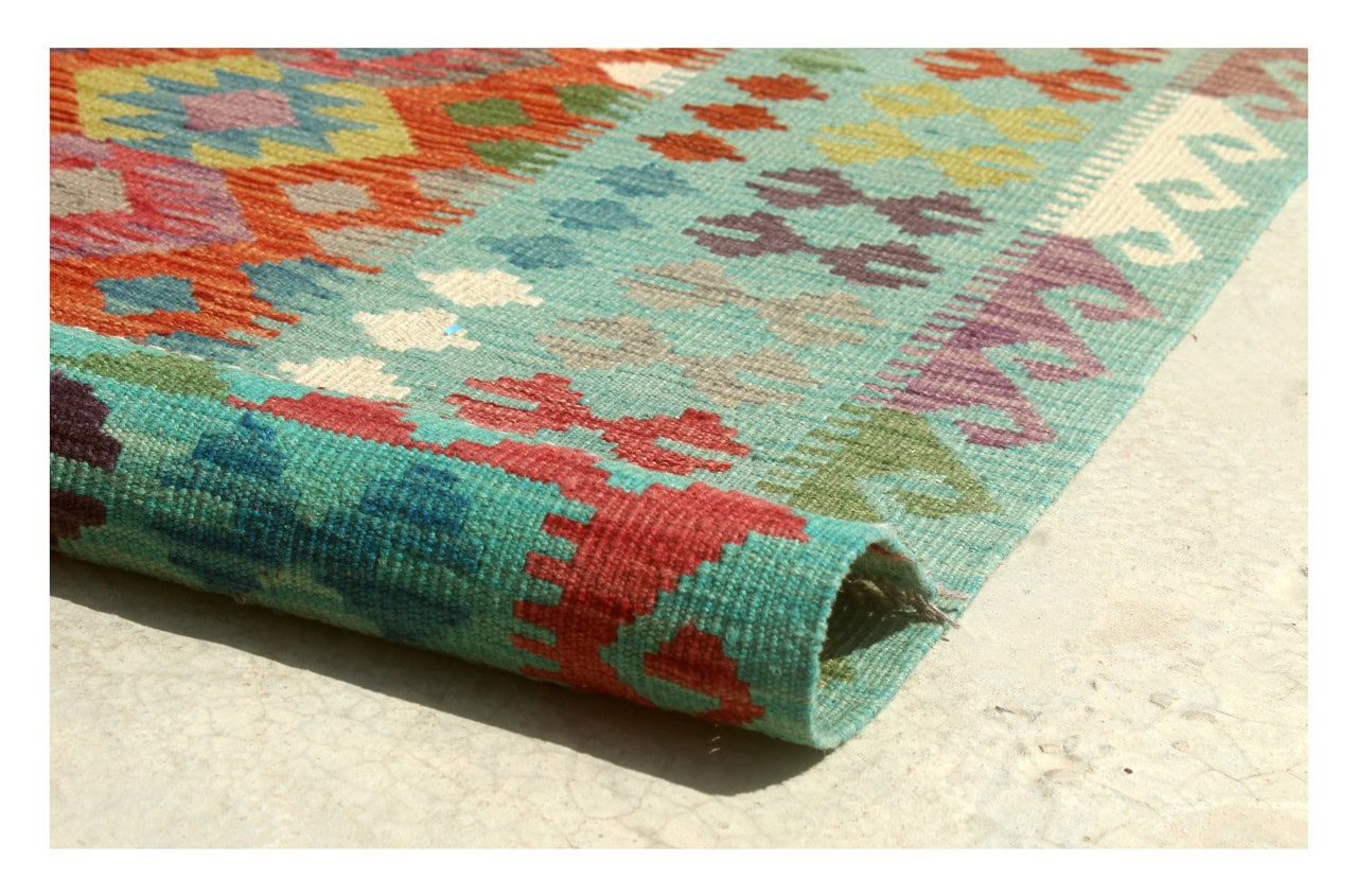 Tappeto Kilim Kaudani Afghan fatto a mano multicolore 354x259cm