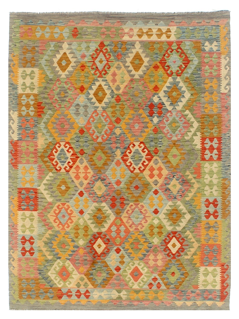 Handmade Afghan Kilim Green Wool Rug 289_200 cm