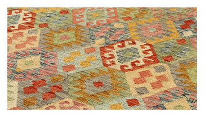 Tappeto Kilim Afghano in lana verde, fatto a mano 289x200 cm