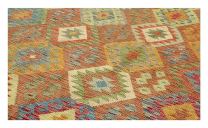 Tappeto Kilim Kaudani Afghan fatto a mano multicolore 292x206cm