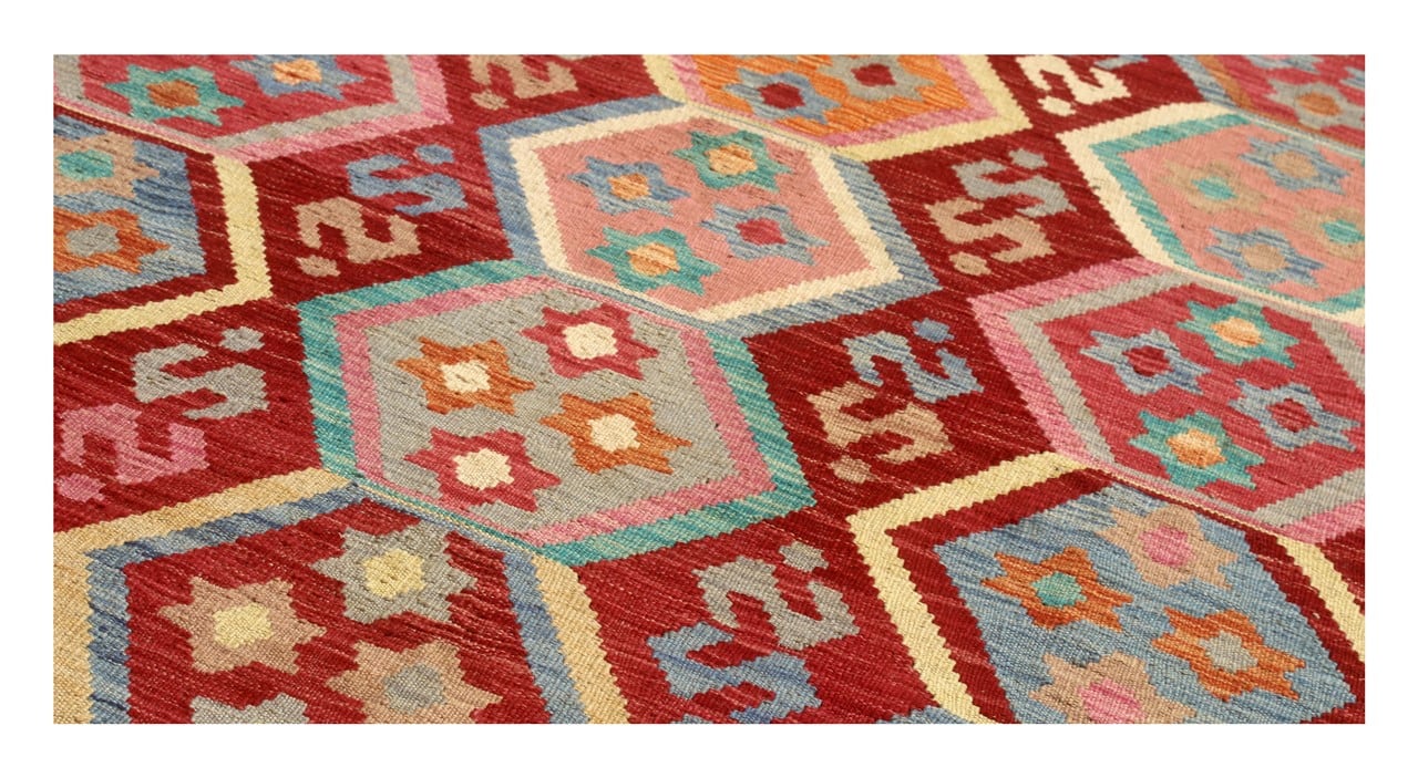 Tappeto Kilim Kaudani Afghan fatto a mano multicolore 300x204cm
