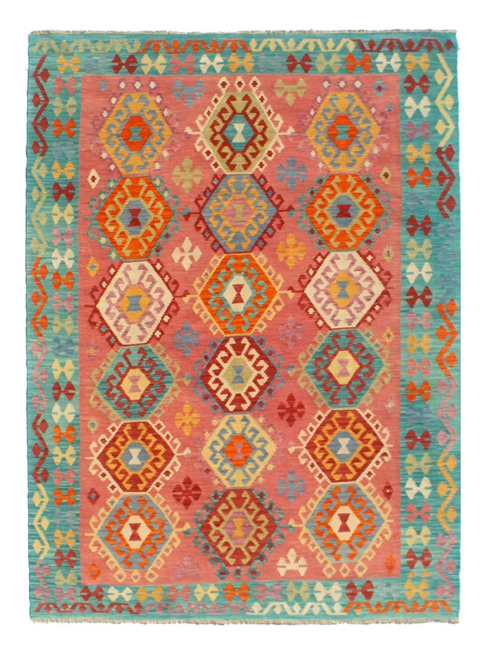 Tappeto Kilim Kaudani Afghan fatto a mano multicolore 302x206cm