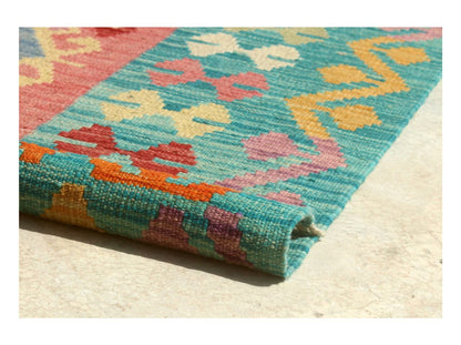 Tappeto Kilim Kaudani Afghan fatto a mano multicolore 302x206cm