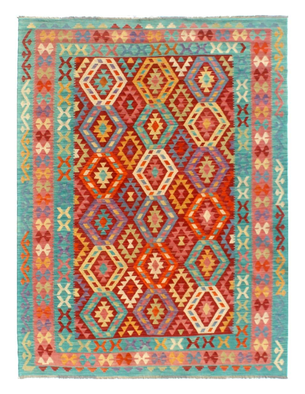 Tappeto Kilim Kaudani Afghan fatto a mano multicolore 296x212cm