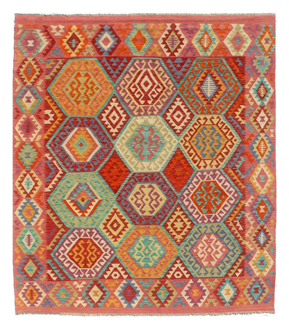 Tappeto Kilim Kaudani Afghan fatto a mano multicolore 292x252cm
