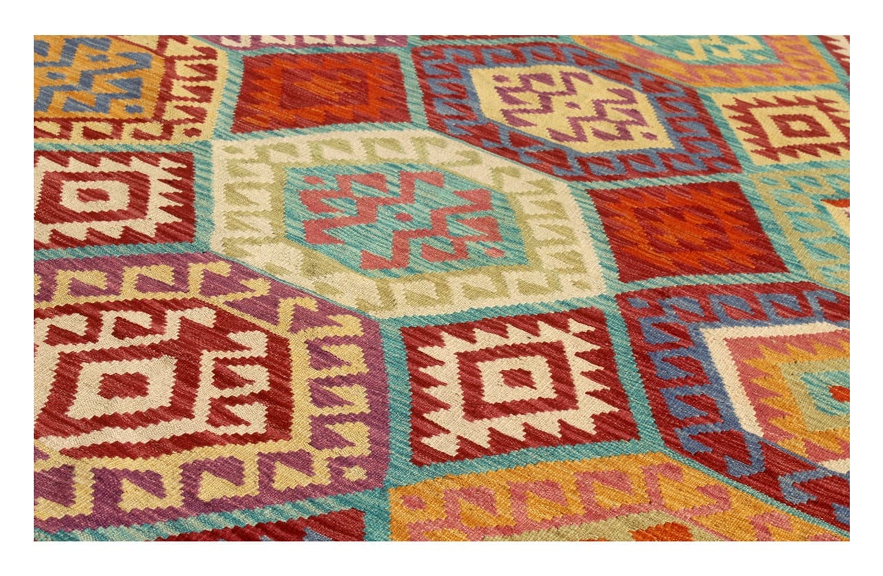 Tappeto Kilim Kaudani Afghan fatto a mano multicolore 292x252cm