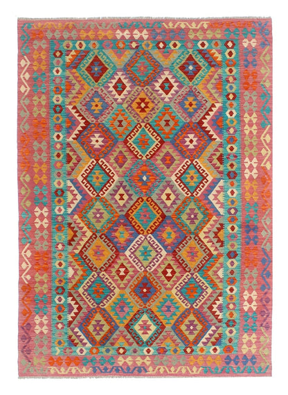 Tappeto Kilim Kaudani Afghan fatto a mano multicolore 300x205cm